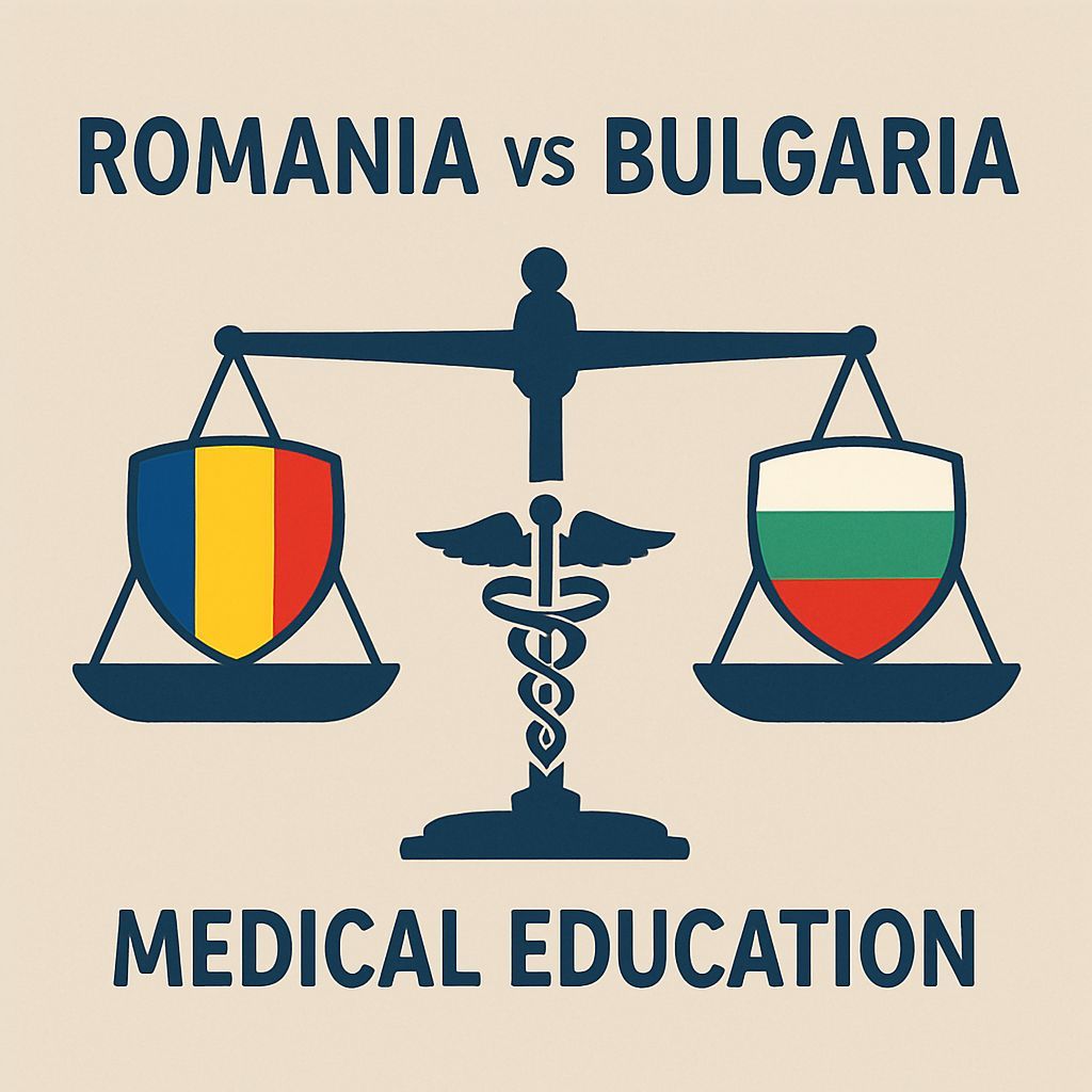 Symbolic comparison between Romania and Bulgaria medical education.