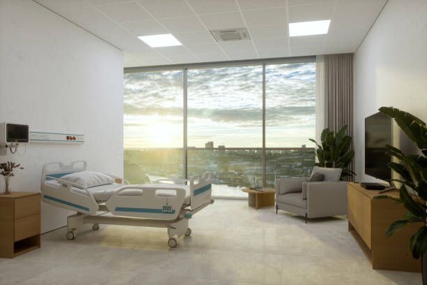 Luxury recovery suite in a Middle East hospital overlooking the sea